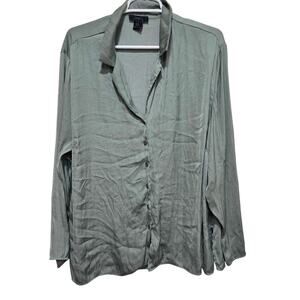Rachel Rachel Roy Satin Button Down Blouse 1X Sage